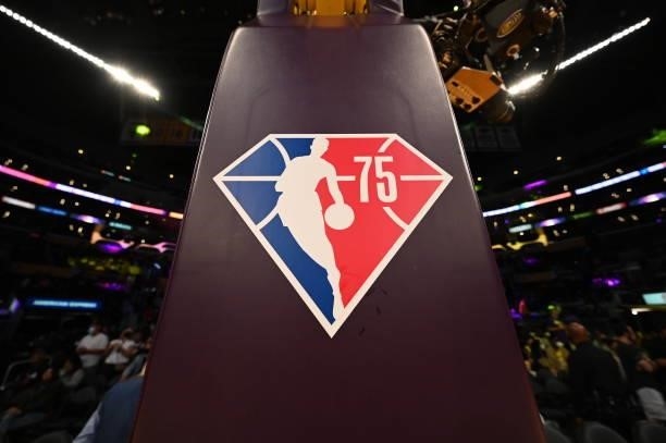75th NBA Anniversaty logo during a Los Angeles Lakers preseason game against the Phoenix Suns on October 10, 2021 at STAPLES Center in Los Angeles,...