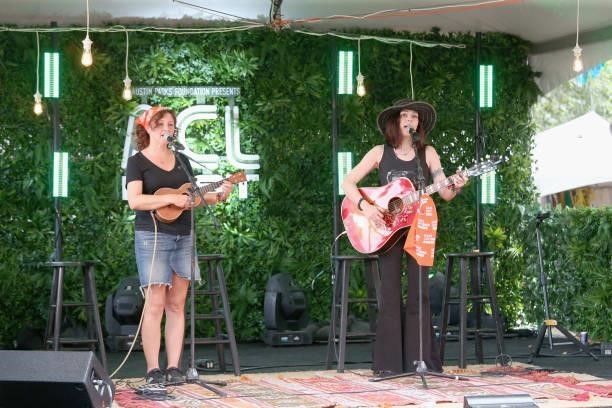Cathy Guthrie and Amy Nelson of Folk Uke perform in concert during day two of the second weekend of Austin City Limits Music Festival at Zilker Park...