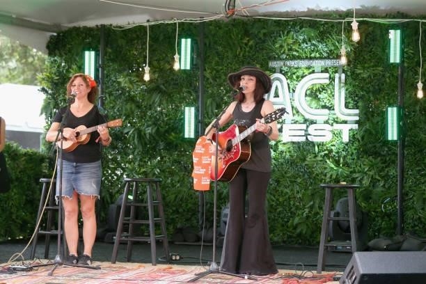 Cathy Guthrie and Amy Nelson of Folk Uke perform in concert during day two of the second weekend of Austin City Limits Music Festival at Zilker Park...