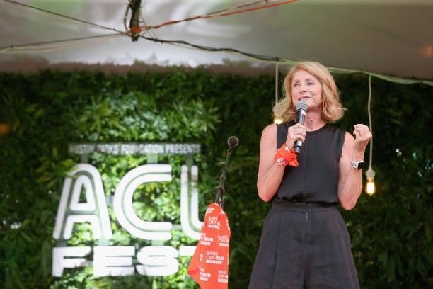 Politician Wendy Davis speaks on stage during day two of the second weekend of Austin City Limits Music Festival at Zilker Park on October 10, 2021...