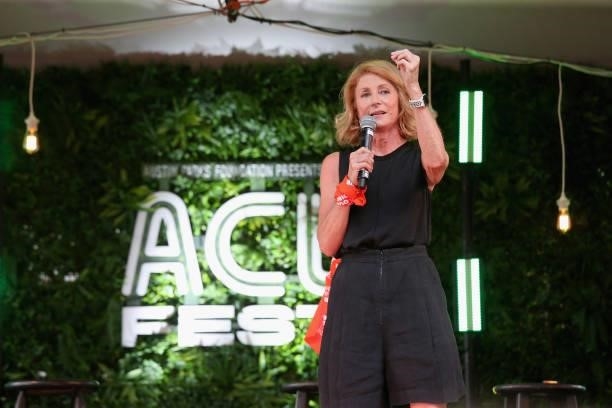 Politician Wendy Davis speaks on stage during day two of the second weekend of Austin City Limits Music Festival at Zilker Park on October 10, 2021...