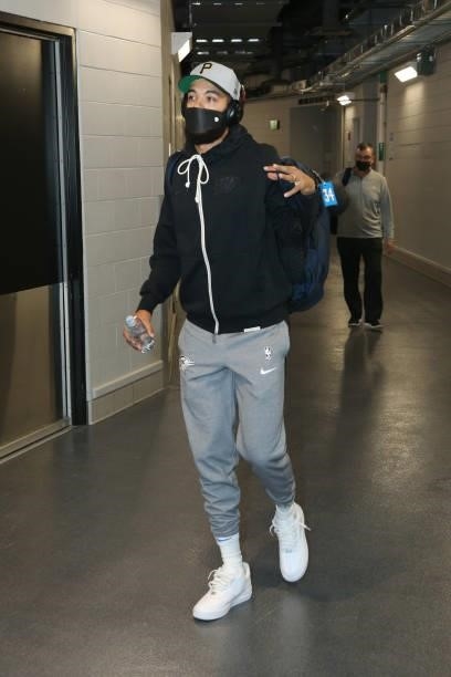 Kenrich Williams of the Oklahoma City Thunder arrives to the game against the Milwaukee Bucks during a preseason game on October 10, 2021 at the...