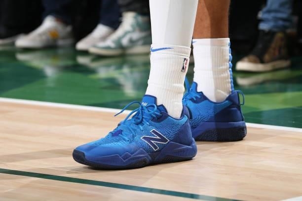 The sneakers worn by Darius Bazley of the Oklahoma City Thunder during a preseason game against the Milwaukee Bucks on October 10, 2021 at the Fiserv...
