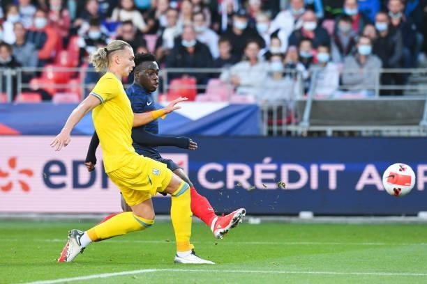 Arnaud KALIMUENDO during the UEFA U21 Championship Qualification match between France and Ukraine at Stade Francis Le Ble on October 8, 2021 in...