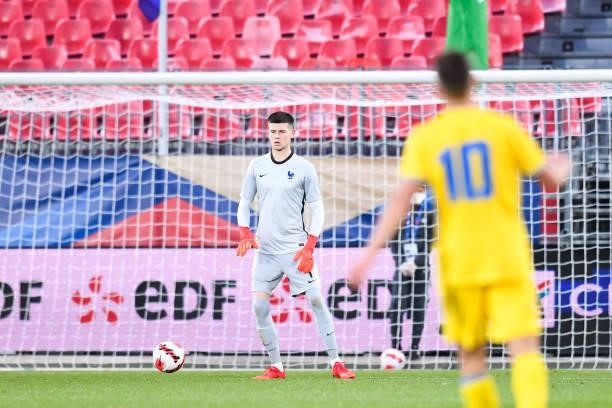 Ilan MESLIER during the UEFA U21 Championship Qualification match between France and Ukraine at Stade Francis Le Ble on October 8, 2021 in Brest,...