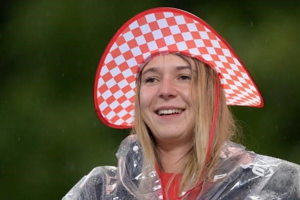 Croatia fan is seen prior the 2022 FIFA World Cup Group H Qualifier match between Croatia and Slovakia at Gradski Vrt Stadium on October 11, 2021 in...