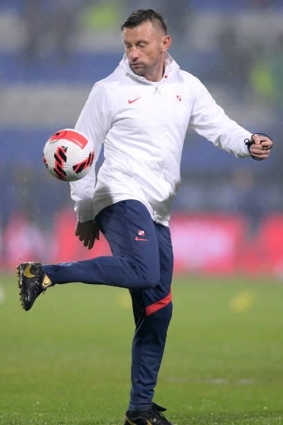 Assistantcoach Ivica Olic is seen prior the 2022 FIFA World Cup Group H Qualifier match between Croatia and Slovakia at Gradski Vrt Stadium on...