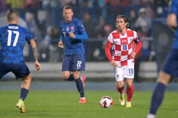 Luka Modric of Croatia in action during the 2022 FIFA World Cup Group H Qualifier match between Croatia and Slovakia at Gradski Vrt Stadium on...