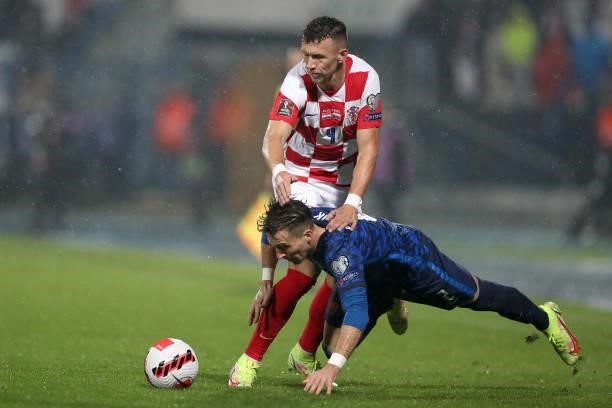 Ivan Perisic of Croatia in action against Peter Pekarik of Slovakia during the 2022 FIFA World Cup Group H Qualifier match between Croatia and...