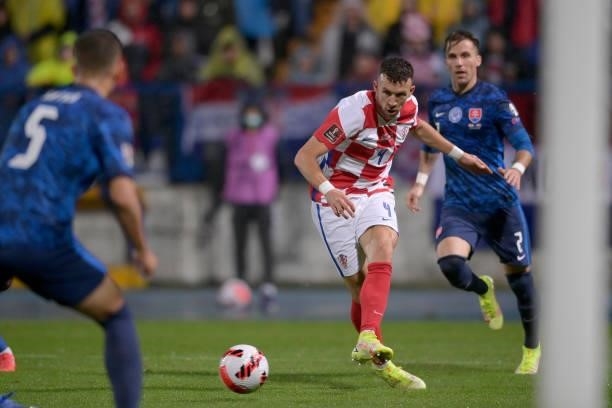 Ivan Perisic of Croatia passes the ball during the 2022 FIFA World Cup Group H Qualifier match between Croatia and Slovakia at Gradski Vrt Stadium on...