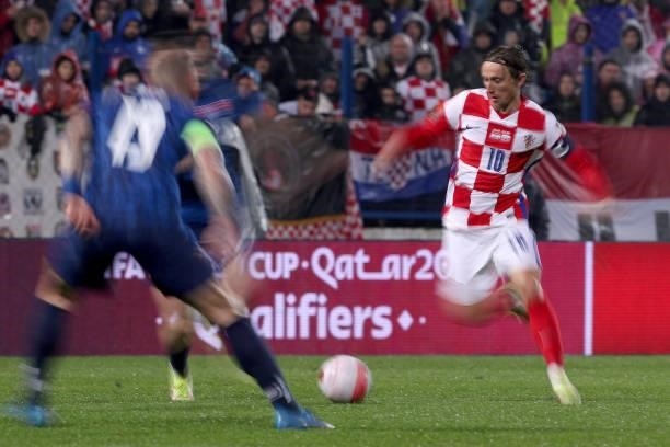 Luka Modric of Croatia in action during the 2022 FIFA World Cup Group H Qualifier match between Croatia and Slovakia at Gradski Vrt Stadium on...