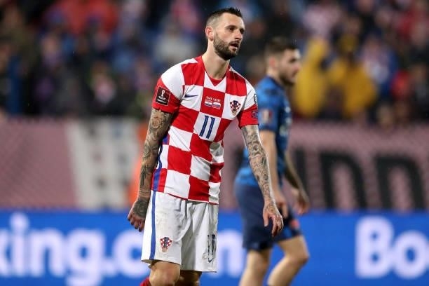 Marcelo Brozovic of Croatia reacts during the 2022 FIFA World Cup Group H Qualifier match between Croatia and Slovakia at Gradski Vrt Stadium on...
