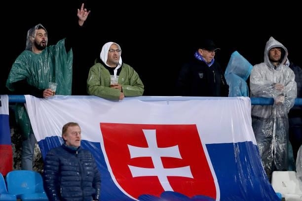 Slovakia fans during the 2022 FIFA World Cup Group H Qualifier match between Croatia and Slovakia at Gradski Vrt Stadium on October 11, 2021 in...