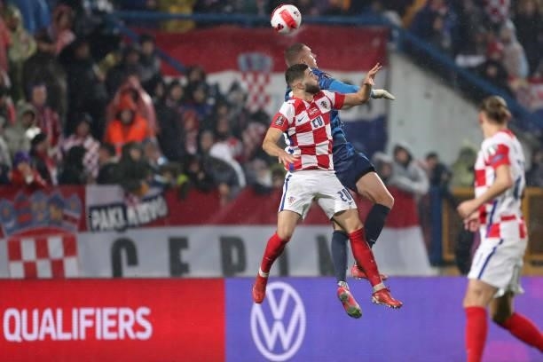 Josko Gvardiol of Croatia during gets up for a header the 2022 FIFA World Cup Group H Qualifier match between Croatia and Slovakia at Gradski Vrt...