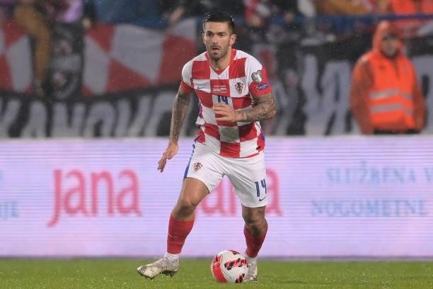 Marko Livaja of Croatia in action during the 2022 FIFA World Cup Group H Qualifier match between Croatia and Slovakia at Gradski Vrt Stadium on...