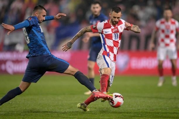 Marcelo Brozovic of Croatia in action during the 2022 FIFA World Cup Group H Qualifier match between Croatia and Slovakia at Gradski Vrt Stadium on...