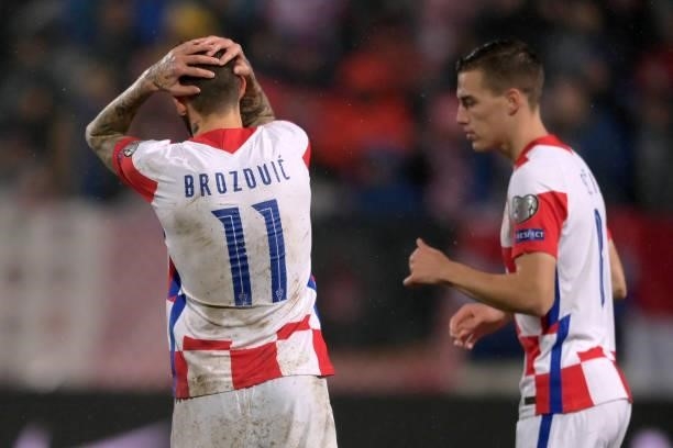 Marcelo Brozovic of Croatia reacts after a missed shot during the 2022 FIFA World Cup Group H Qualifier match between Croatia and Slovakia at Gradski...