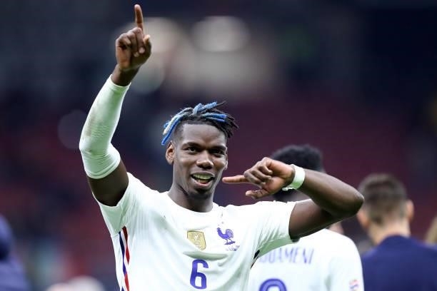 Paul Pogba of France celebrate after winning the UEFA Nations League Final match between the Spain and France at San Siro Stadium on October 10, 2021...