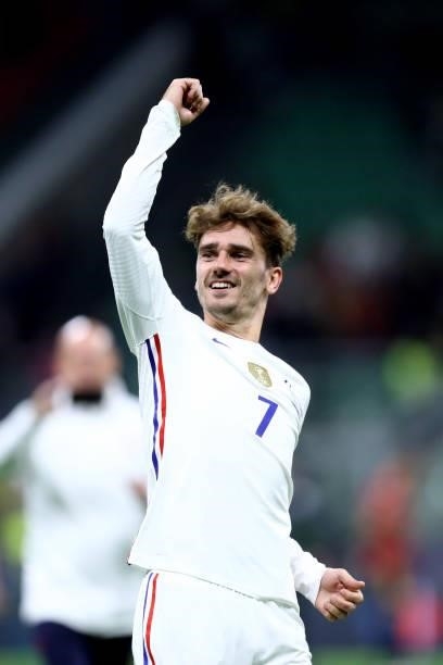 Antoine Griezmann of France celebrate after winning the UEFA Nations League Final match between the Spain and France at San Siro Stadium on October...