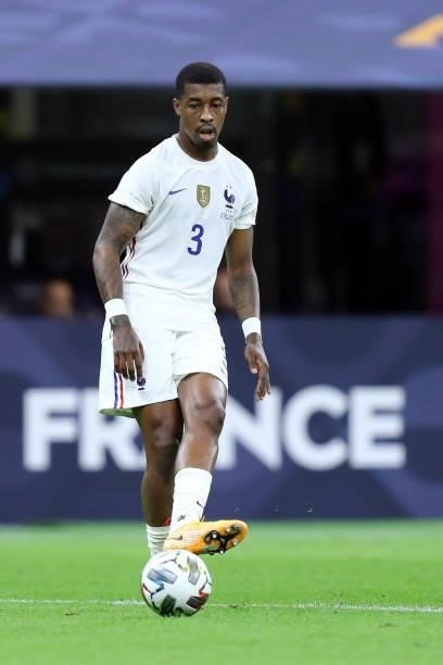 Presnel Kimpembe of France controls the ball during the UEFA Nations League Final match between the Spain and France at San Siro Stadium on October...