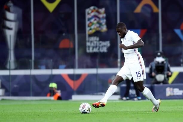 Dayot Upamecano of France controls the ball during the UEFA Nations League Final match between the Spain and France at San Siro Stadium on October...