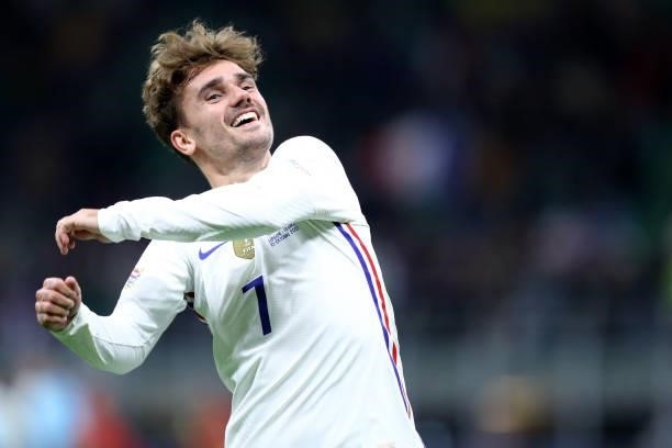 Antoine Griezmann of France celebrate after winning the UEFA Nations League Final match between the Spain and France at San Siro Stadium on October...