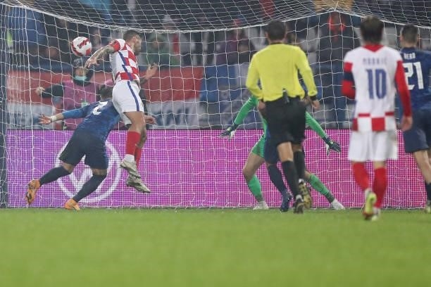 Nikola Vlasic of Croatia scores a goal during the 2022 FIFA World Cup Group H Qualifier match between Croatia and Slovakia at Gradski Vrt Stadium on...