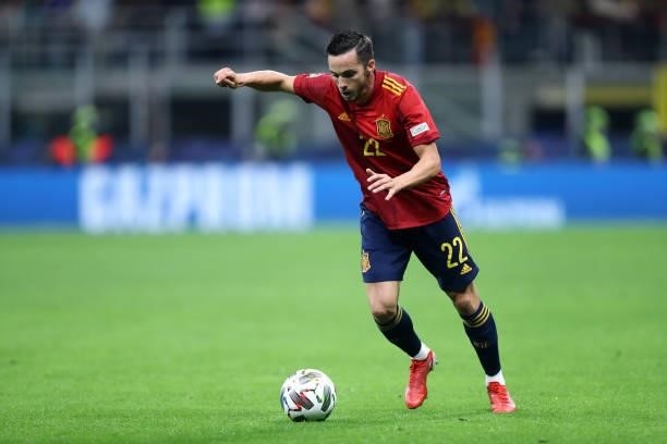 Pablo Sarabia of Spain controls the ball during the UEFA Nations League Final match between the Spain and France at San Siro Stadium on October 10,...