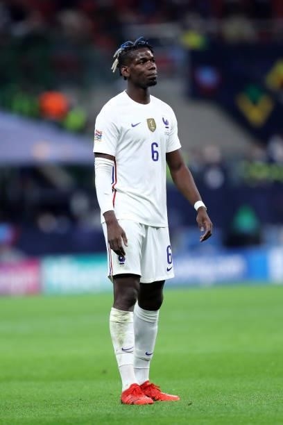 Paul Pogba of France looks on during the UEFA Nations League Final match between the Spain and France at San Siro Stadium on October 10, 2021 in...