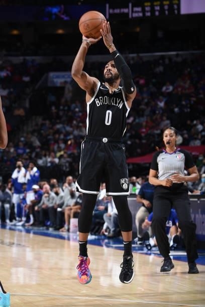 Jevon Carter of the Brooklyn Nets shoots a three-pointer against the Philadelphia 76ers during a preseason game on October 11, 2021 at Wells Fargo...
