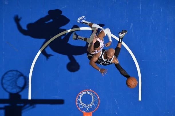 Jevon Carter of the Brooklyn Nets shoots the ball against the Philadelphia 76ers during a preseason game on October 11, 2021 at Wells Fargo Center in...