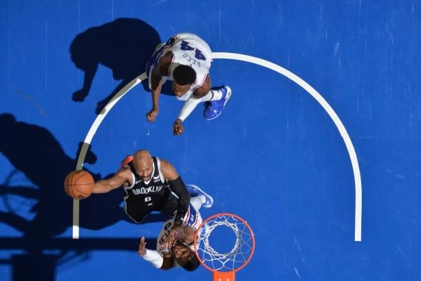 Jevon Carter of the Brooklyn Nets shoots the ball against the Philadelphia 76ers during a preseason game on October 11, 2021 at Wells Fargo Center in...