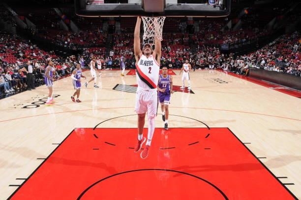 Rondae Hollis-Jefferson of the Portland Trail Blazers shoots the ball during a preseason game against the Sacramento Kings on October 11, 2021 at the...