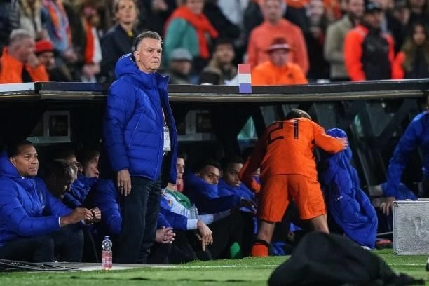 Holland coach Louis van Gaal during the World Cup qualifier match between the Netherlands and Gibraltar at Feyenoord Stadium de Kuip on October 11,...