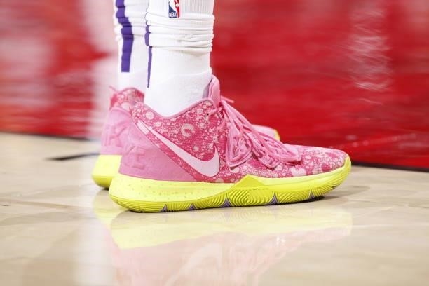The sneakers worn by Emanuel Terry of the Sacramento Kings during a preseason game against the Portland Trail Blazers on October 11, 2021 at the Moda...
