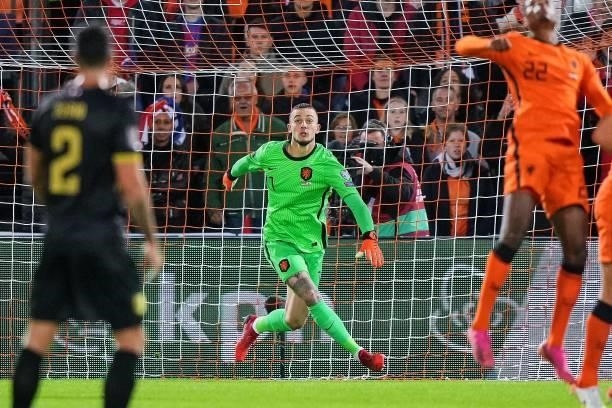 Holland goalkeeper Justin Bijlow during the World Cup qualifier match between the Netherlands and Gibraltar at Feyenoord Stadium de Kuip on October...