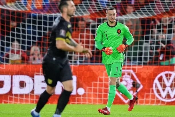 Holland goalkeeper Justin Bijlow during the World Cup qualifier match between the Netherlands and Gibraltar at Feyenoord Stadium de Kuip on October...