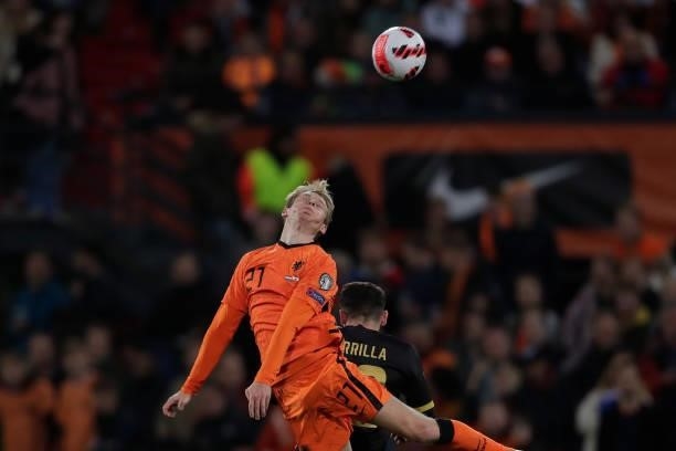 Frenkie de Jong of Holland, Jamie Robba of Gibraltar during the World Cup Qualifier match between Holland v Gibraltar at the De Kuip on October 11,...
