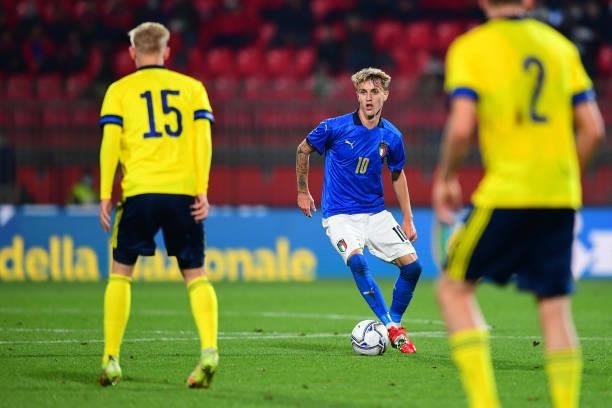 Nicolo Rovella of Italy controls the ball during the 2022 UEFA European Under-21 Championship Qualifier match between Italy and Sweden at Stadio...
