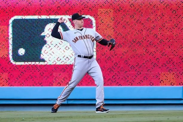 Anthony DeSclafani of the San Francisco Giants throws in the outfield prior to Game 4 of the NLDS between the San Francisco Giants and the Los...