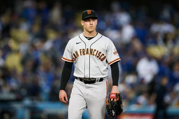 Anthony DeSclafani of the San Francisco Giants looks on in between pitches during Game 4 of the NLDS between the San Francisco Giants and the Los...
