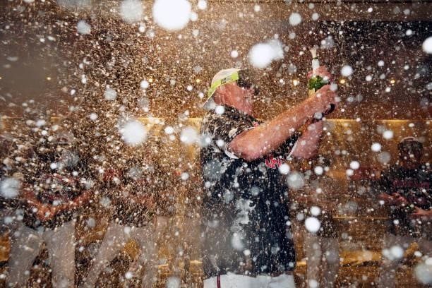 Manager Brian Snitker of the Atlanta Braves celebrates after the Braves defeated the Milwaukee Brewers in Game 4 of the NLDS at Truist Park on...