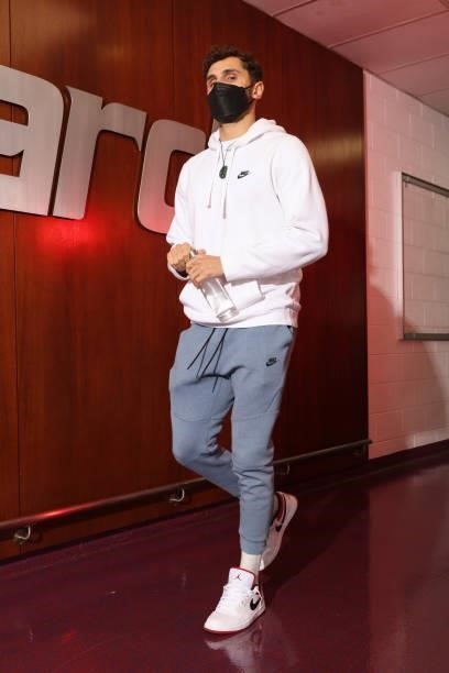 Raul Neto of the Washington Wizards arrives to the arena before the preseason game against the Toronto Raptors on October 12, 2021 at Capital One...
