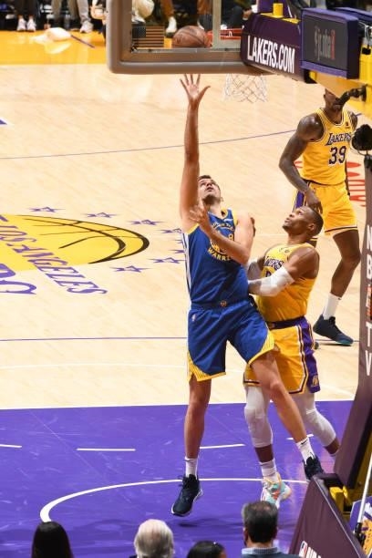 Nemanja Bjelica of the Golden State Warriors shoots the ball during a preseason game against the Los Angeles Lakers on October 12, 2021 at STAPLES...