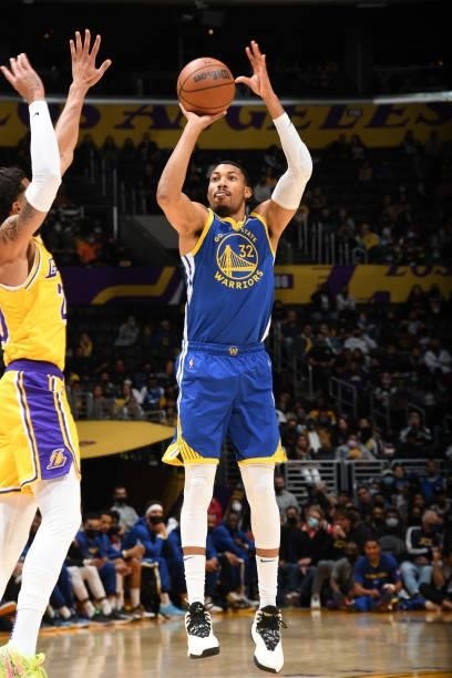Otto Porter Jr. #32 of the Golden State Warriors shoots the ball during a preseason game against the Los Angeles Lakers on October 12, 2021 at...