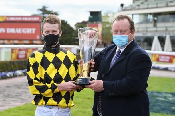 Damien Thornton with co-trainer Wayne Hawkes after winning the Schweppes Thousand Guineas at Caulfield Racecourse on October 13, 2021 in Caulfield,...