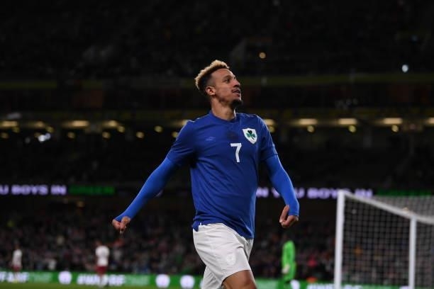 Dublin , Ireland - 12 October 2021; Callum Robinson of Republic of Ireland celebrates after scoring his side's first goal during the international...
