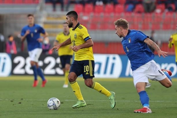 Rami Hajal of U21 Sweden in action during the UEFA European Under-21 Championship Qualifier football match between Italy U21 and Sweden U21 at...