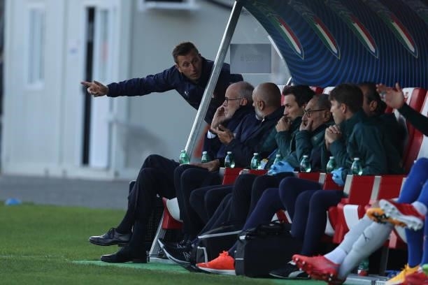 Paolo Nicolao Head Coach of U21 Italy in the bench during the UEFA European Under-21 Championship Qualifier football match between Italy U21 and...