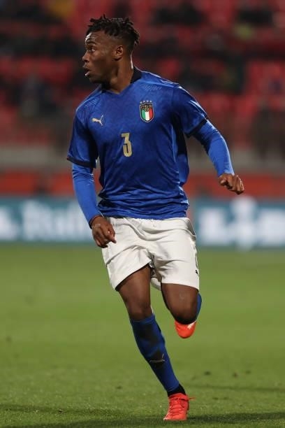 Iyenoma Destiny Udogie of U21 Italy in action during the UEFA European Under-21 Championship Qualifier football match between Italy U21 and Sweden...